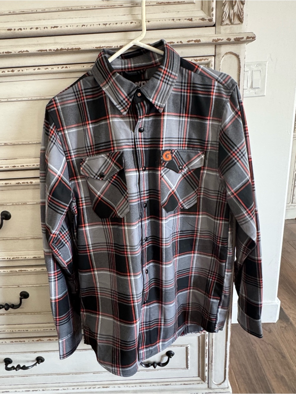 Men's DIXXON Grey, Black and Orange Long-Sleeve Shirt with snaps